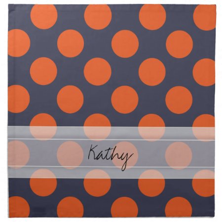 Monogram Navy Blue Orange Chic Polka Dot Pattern Cloth Napkin