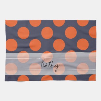 Monogram Navy Blue Orange Chic Polka Dot Pattern Kitchen Towel by PolkaDotWarehouse at Zazzle