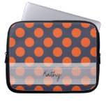 Monogram Navy Blue Orange Chic Polka Dot Pattern Laptop Sleeve at Zazzle