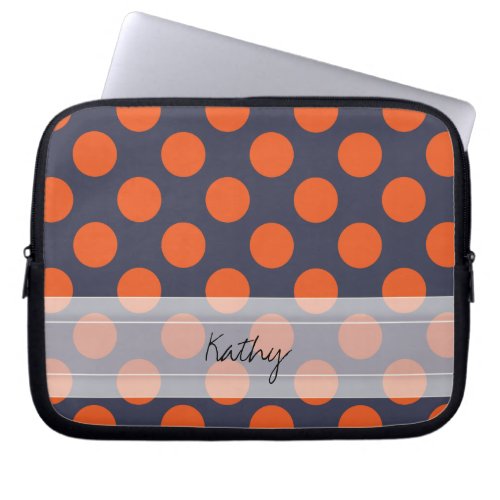 Monogram Navy Blue Orange Chic Polka Dot Pattern Laptop Sleeve