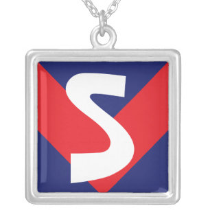 Monogram   Navy Blue & Red   Any Shape   Custom Silver Plated Necklace