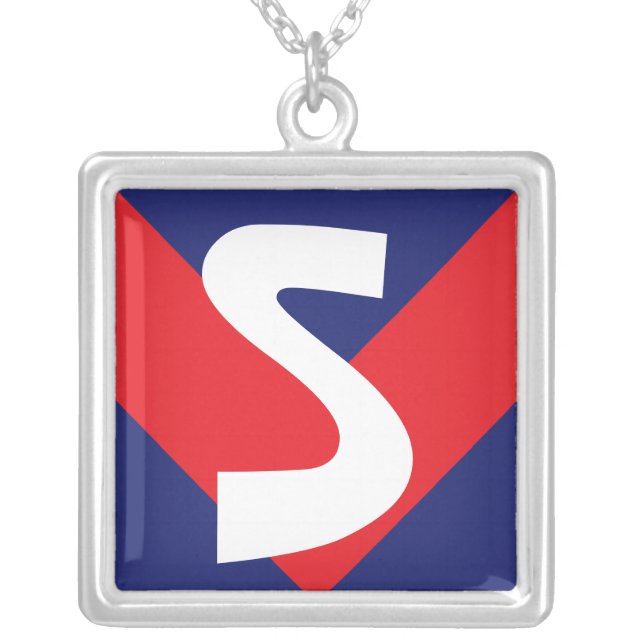 Monogram | Navy Blue & Red | Any Shape | Custom Silver Plated Necklace (Front)