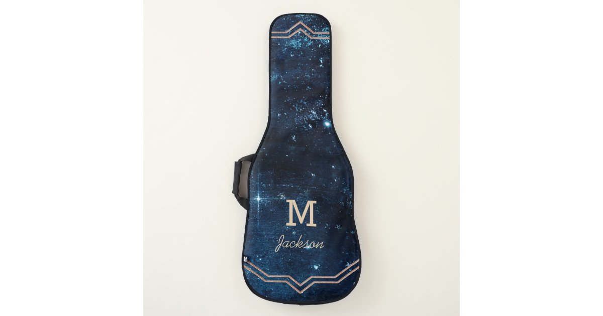 Monogram Navy Blue Rose Gold Galaxy Celestial Guitar Case