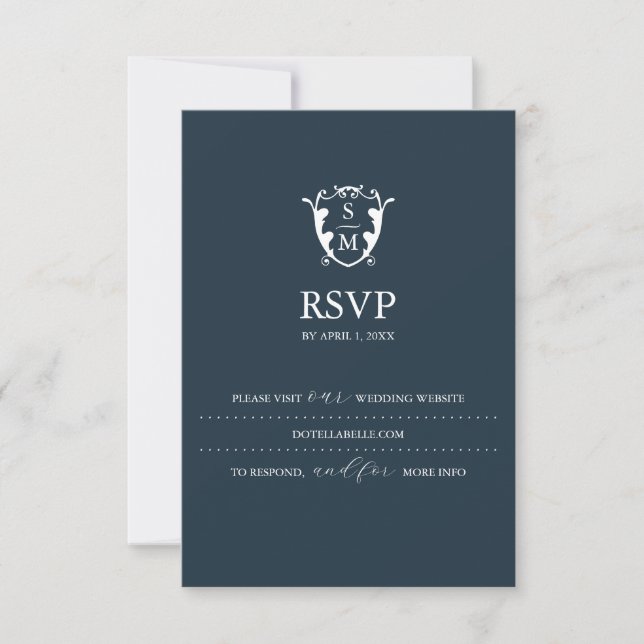 Monogram Navy Blue RSVP Card Wedding Website (Front)