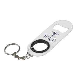 Monogram Navy Blue Seahorse Nautical Keychain Bottle Opener