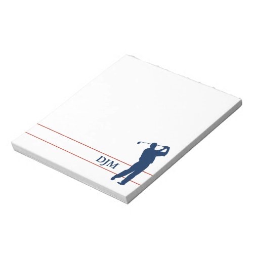 Monogram Navy Blue Silhouette Golfer Notepad