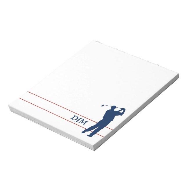 Monogram Navy Blue Silhouette Golfer Notepad (Rotated)