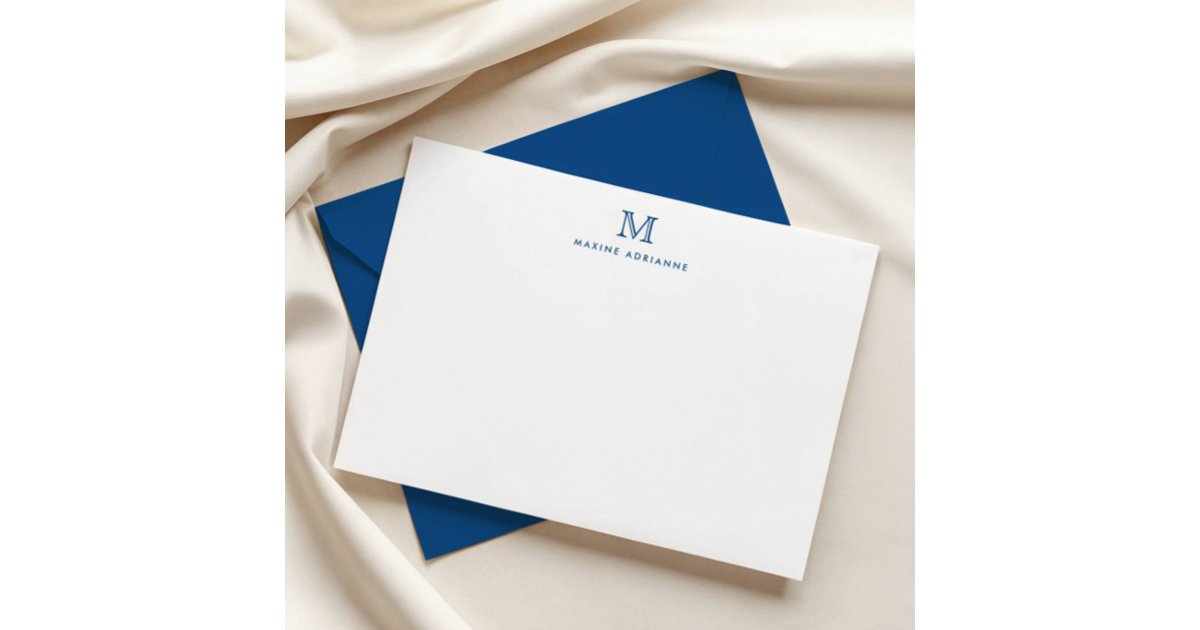 Monogram Navy Blue Simple Classic Formal Elegant Note Card | Zazzle