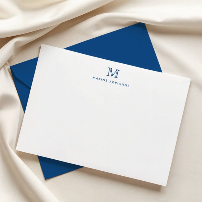Monogram Navy Blue Simple Classic Formal Elegant Note Card (Creator Uploaded)