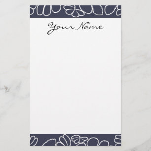 Monogram Navy Blue Whimsical Ikat Floral Pattern Stationery