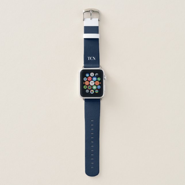 Monogram Navy Blue White Minimalist Gift for Him  Apple Watch Band (Front)