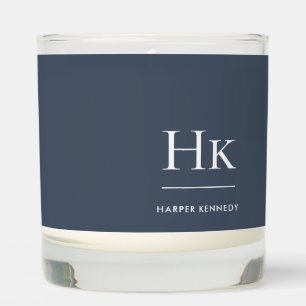 Monogram Navy Blue White Simple Monogrammed Scented Candle