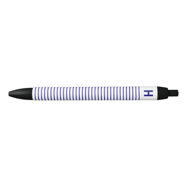 Monogram Navy Blue White Stripes Writing Pen (Front)