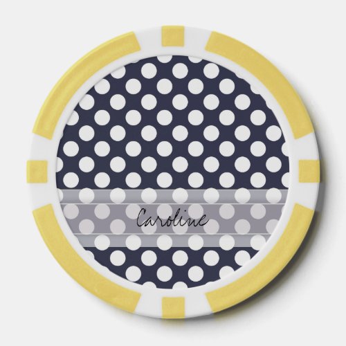 Monogram Navy Blue White Trendy Polka Dot Pattern Poker Chips