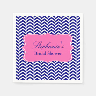 Monogram Navy Blue with Hot Pink Chevron Bridal Napkins