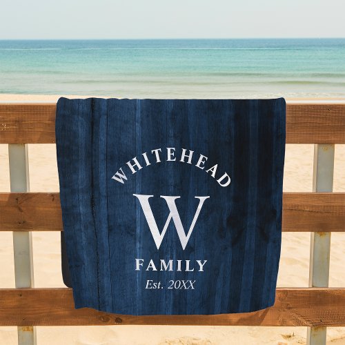Monogram Navy Blue Wood Beach Towel