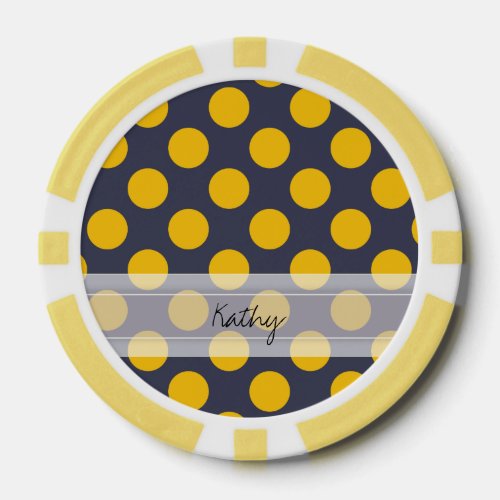 Monogram Navy Blue Yellow Chic Polka Dot Pattern Poker Chips