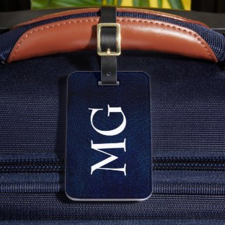 Monogram Navy Faux Leather Luggage Tag