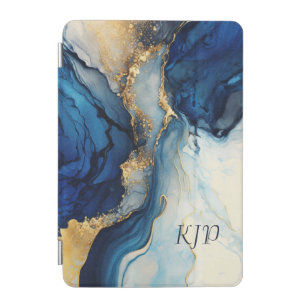 Monogram Navy Gold Alcohol Ink Watercolor Splash iPad Mini Cover