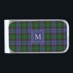 Monogram navy green plaid  silver finish money clip<br><div class="desc">Monogram navy green plaid silver money clip.</div>