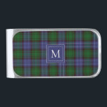 Monogram navy green plaid  silver finish money clip<br><div class="desc">Monogram navy green plaid silver money clip.</div>