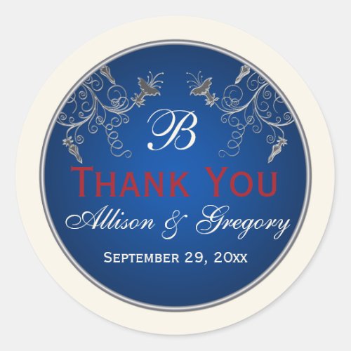 Monogram Navy Ivory Red Silver Floral Sticker