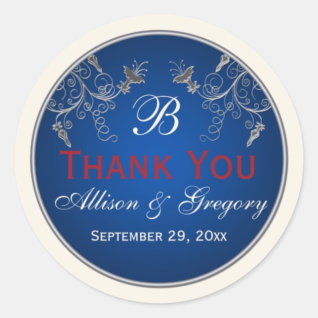 Monogram Navy, Ivory, Red, Silver Floral Sticker (Front)