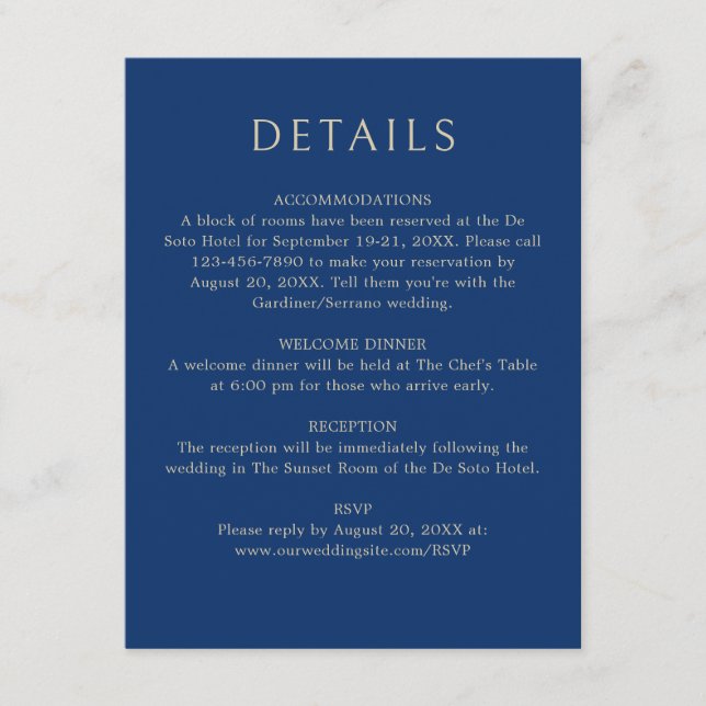 Monogram Navy Olive Sage Green Wedding Details Enclosure Card (Front)