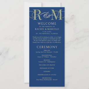 Monogram Navy Olive Sage Green Wedding Program