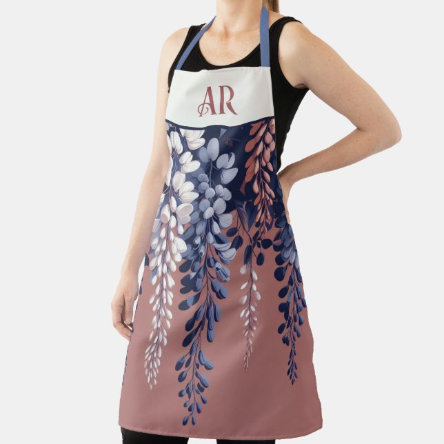 Monogram Navy Rose Wisteria Elegance Apron (Insitu)