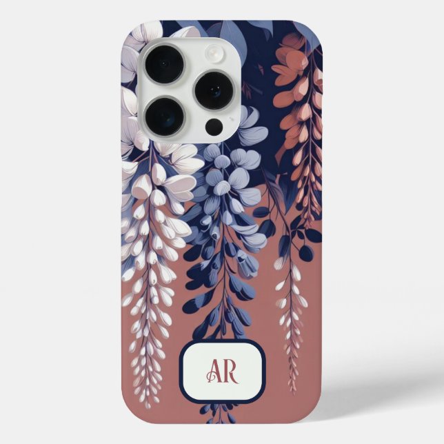 Monogram Navy Rose Wisteria Elegance Case-Mate iPhone Case (Back)