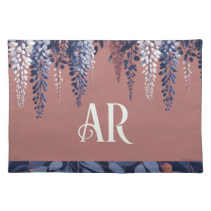 Monogram Navy Rose Wisteria Elegance Cloth Placemat