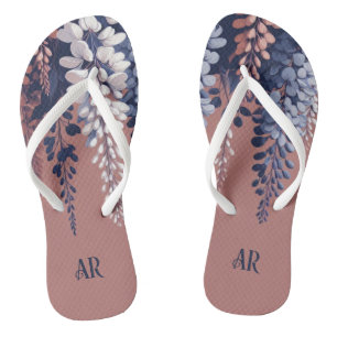 Monogram Navy Rose Wisteria Elegance Flip Flops