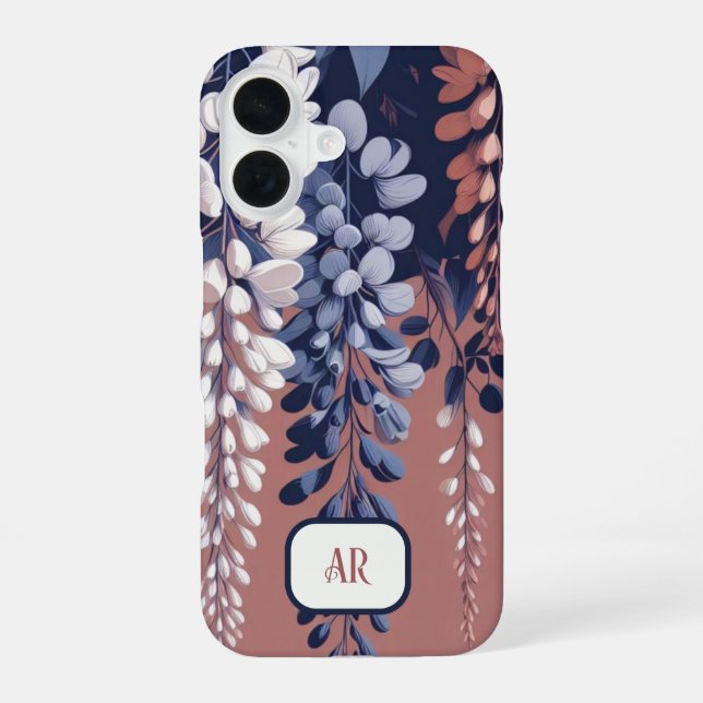 Monogram Navy Rose Wisteria Elegance iPhone Case (Back)