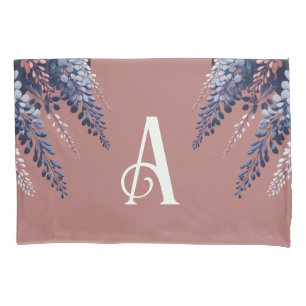 Monogram Navy Rose Wisteria Elegance Pillow Case