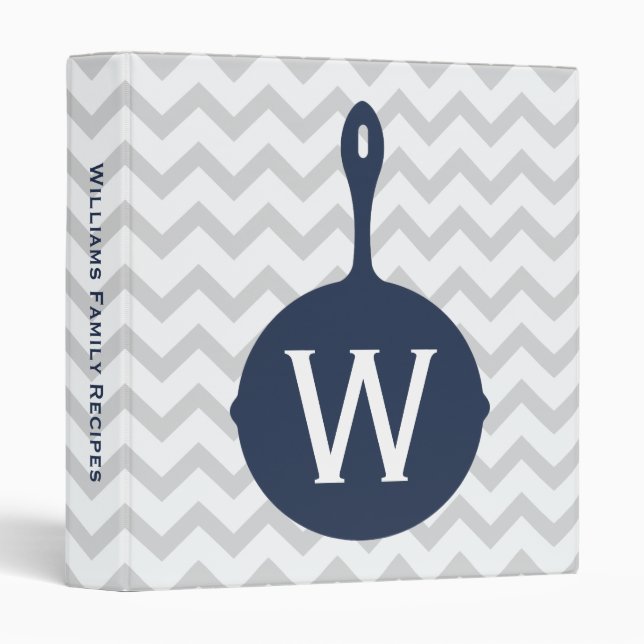 Monogram Navy Skillet + Gray Chevron Recipe Binder (Front/Spine)