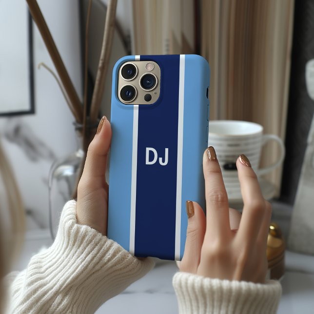 Monogram Navy Stripe MagSafe Tough Case-Mate iPhone Case (Monogram Blue Phone Case
)