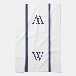 Navy / Beige / White Paper Stripes Kitchen Towel, Zazzle