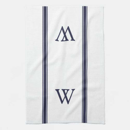 Monogram Navy Stripe Personalized Kitchen Towel