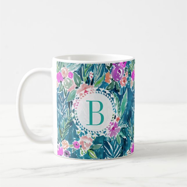 Monogram NAVY TROPICAL PARADISE Hawaiian Hibiscus Coffee Mug (Left)