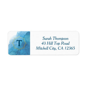 Monogram Navy Watercolor Return Address Label