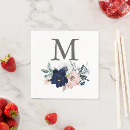 Monogram Navy Wedding Napkin Cocktail Napkin | Zazzle