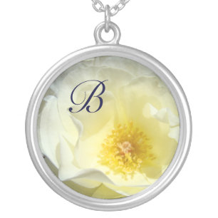 Monogram necklace gifts White Rose Flower