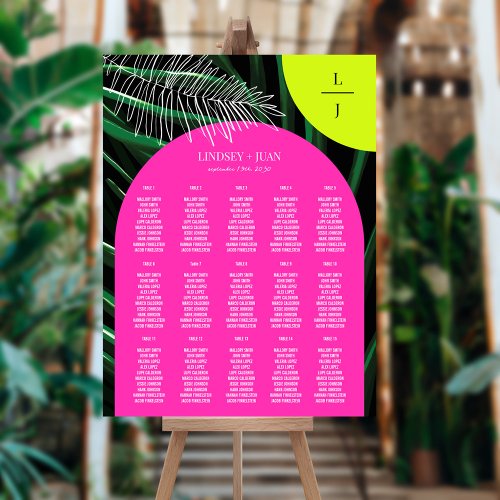 Monogram Neon Arch Tropical Wedding Seating Chart Foam Board