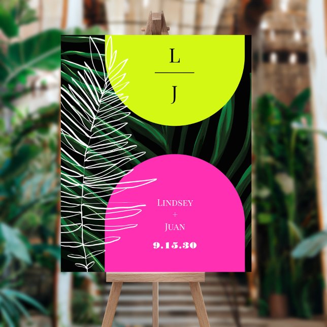 Monogram Neon Arches Tropical Palm Leaf Wedding Foam Board (Creator Uploaded)