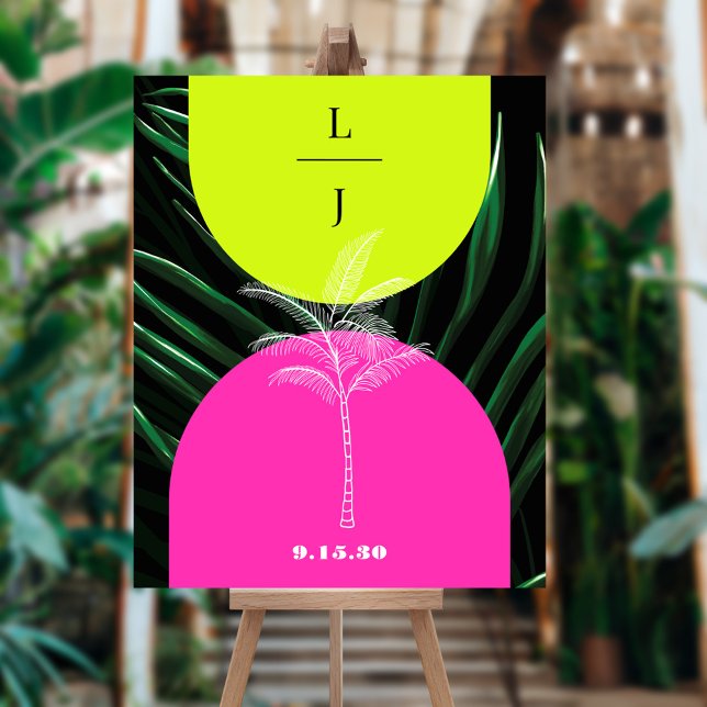 Monogram Neon Arches Tropical Palm Tree Wedding Foam Board (Creator Uploaded)