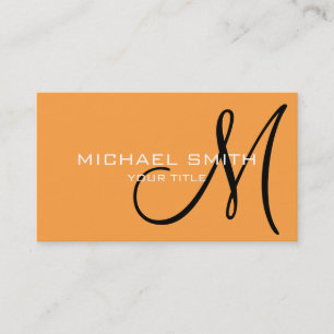 Monogram Neon carrot color background Business Card