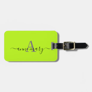 Monogram Neon Green Custom Name Initial Gift Favor Luggage Tag