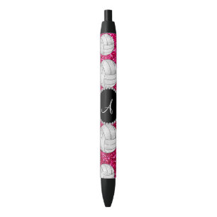 Monogram neon hot pink glitter volleyballs pen