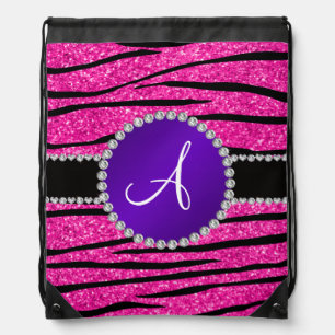 Monogram neon hot pink glitter zebra purple circle drawstring bag